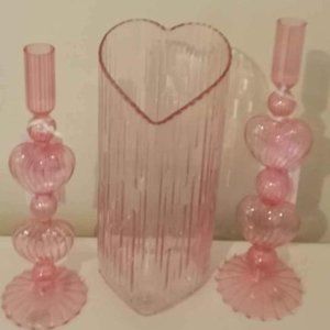 Cupcakes and Cashmere Pink Heart Valentine's Day Candle sticks with Heart Vase
